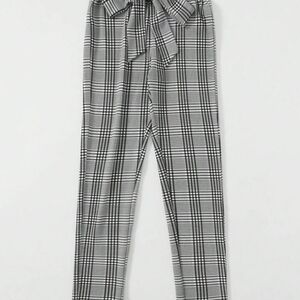 Womens High Waist Belted Plaid Pants Size L